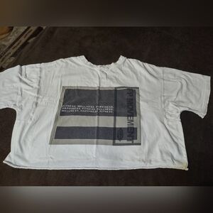 Free People Movement White Graphic T-Shirt With Text Design/Size Medium